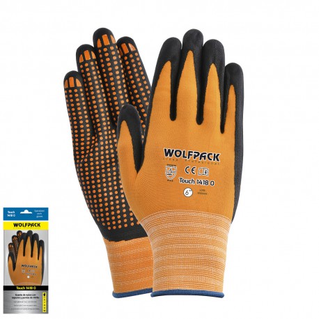 Guantes Nylon Con Palma En Foam y Puntos Nitrilo Touch 6" (Par)