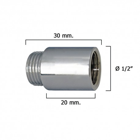 Alargadera Redonda Cromo  1/2" x 20