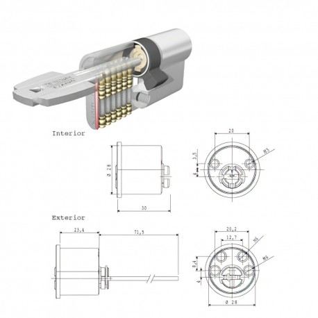 Cilindro Tesa Seguridad T6TS Rf Leva Corta Cilindro Redondo