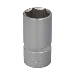 Llave Vaso 1/2" Hexagonal Larga 30 mm. Perfil de 6 caras. Acero Cromo Vanadio, Aristas Redondas