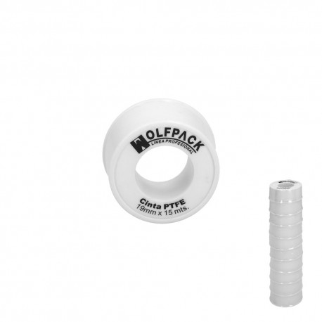 Cinta PTFE Wolfpack  19 mm. x 15 m. (Paquete de 10 Rollos)